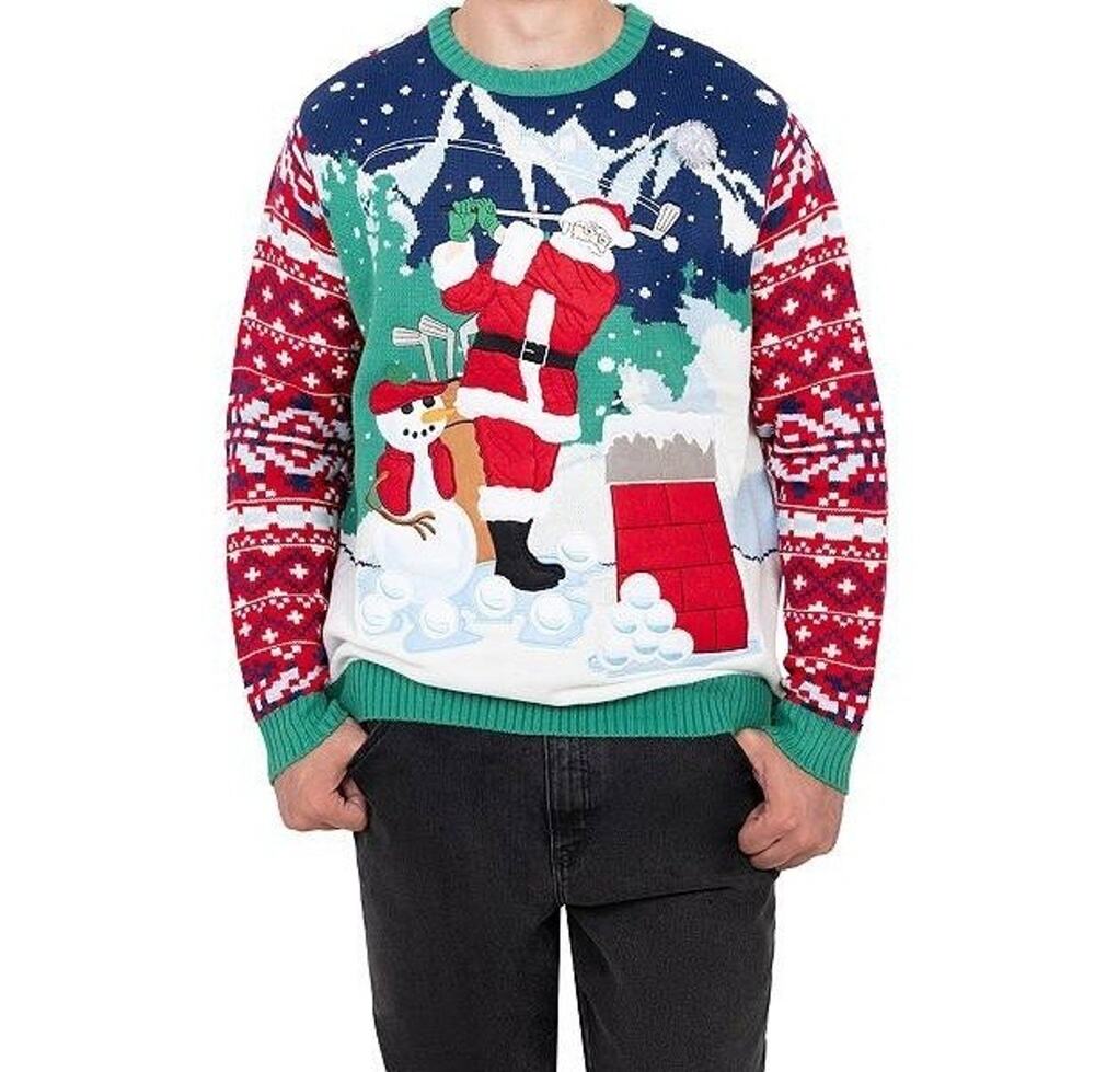 Jollidays Ugly Christmas Sweater Mens 4XB Santa Golf Red Green Snowman Chimney